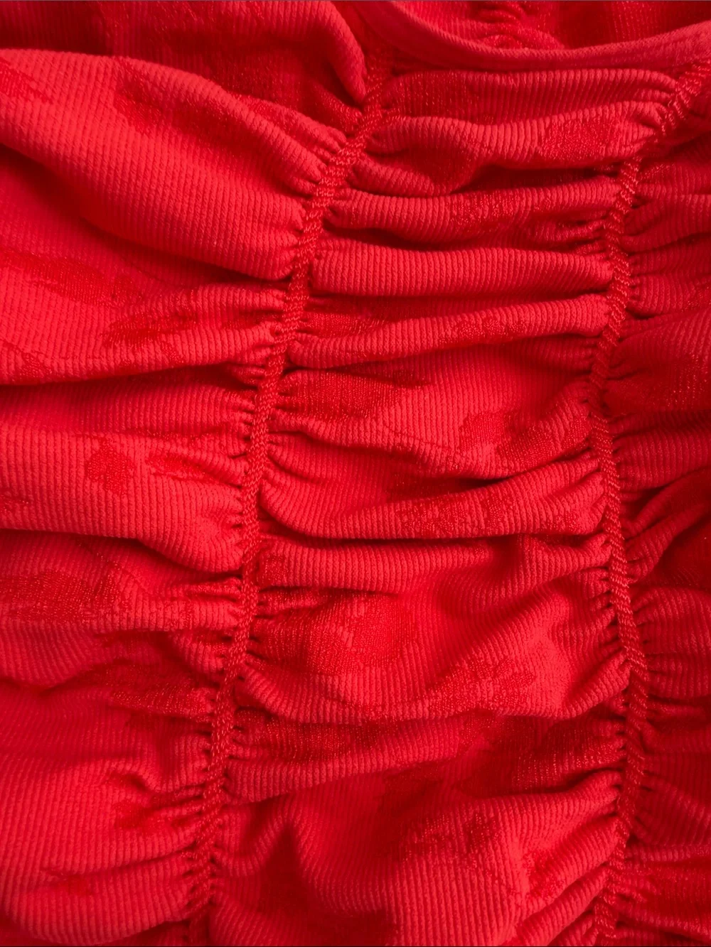 Free People Red Ruched Scoop Neck Crop Top